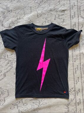 Aviator Nation Kids Black Tee with Hot Pink Lightning Bolt